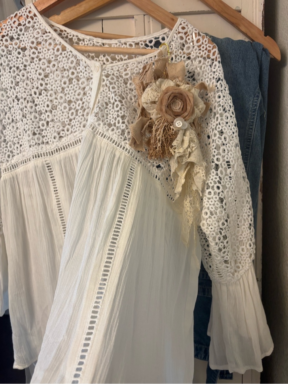 Boho Lace Panel Peasant Top in Ivory - designed by Lori Alane